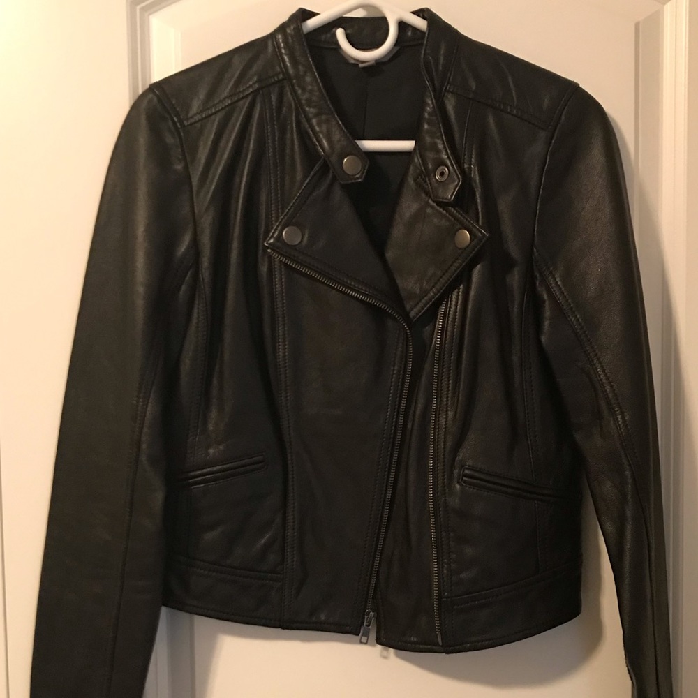 Real leather cropped biker jacket